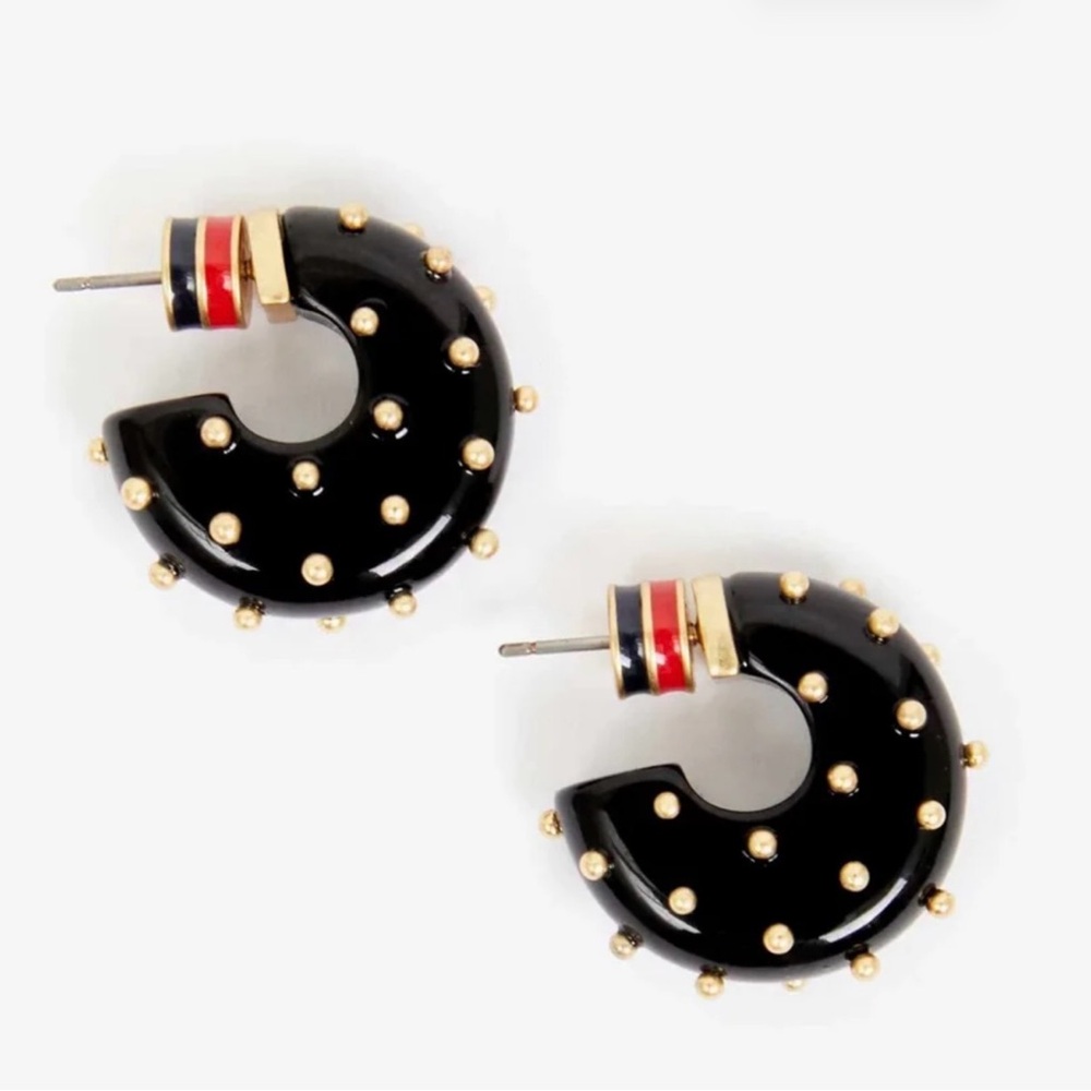Clare V. Le Hoop Earrings Black Studded Resin